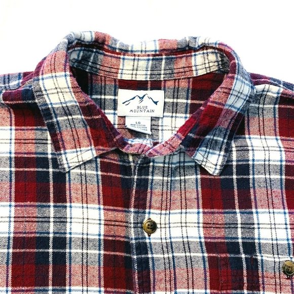 Blue Mountain Button Up Flannel Shirt Plaid Long Sleeve Mens Large L Pocket EUC - Picture 3 of 10